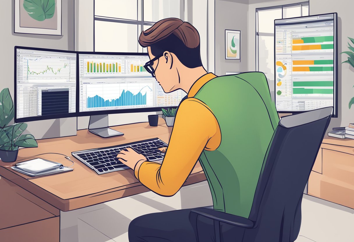 A person learning day trading, using a broker app, and practicing with a demo account while considering legal and tax implications