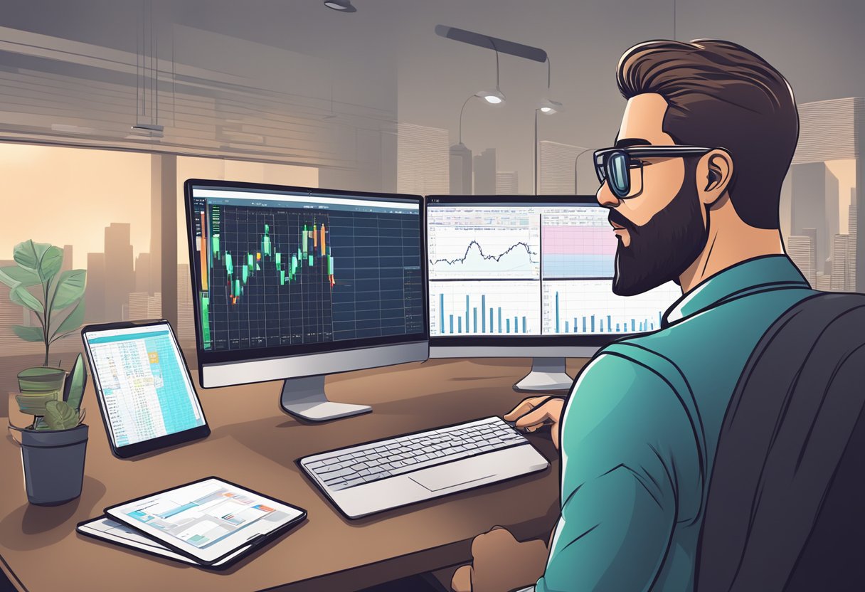 A professional day trader learns and uses a day trading app, works with a broker, manages taxes, and practices with a demo account